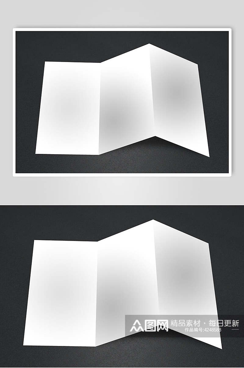阴影黑白色折痕三折页纸张样机素材