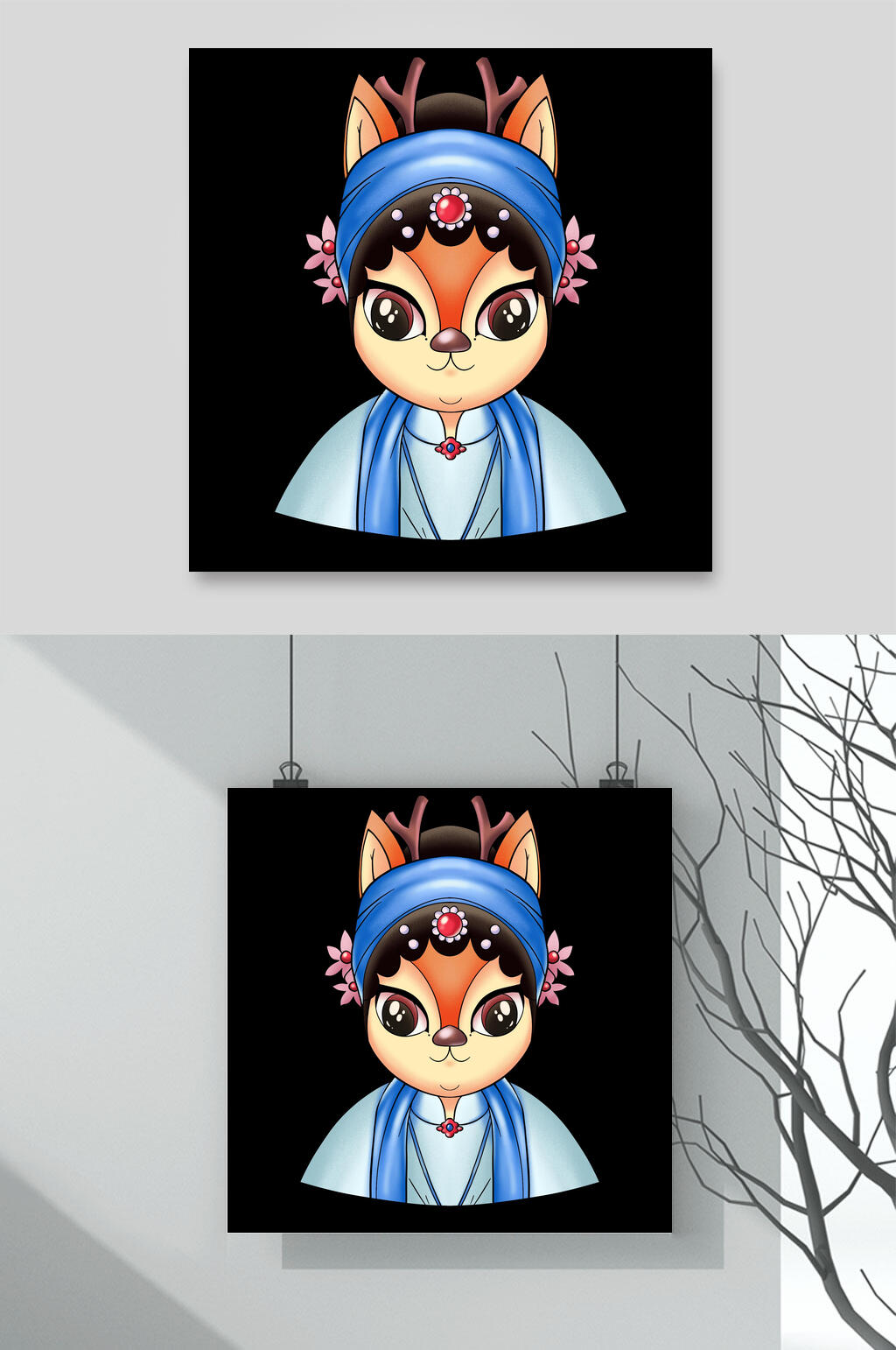 创意麋鹿可爱国潮风京剧形象插画素材素材