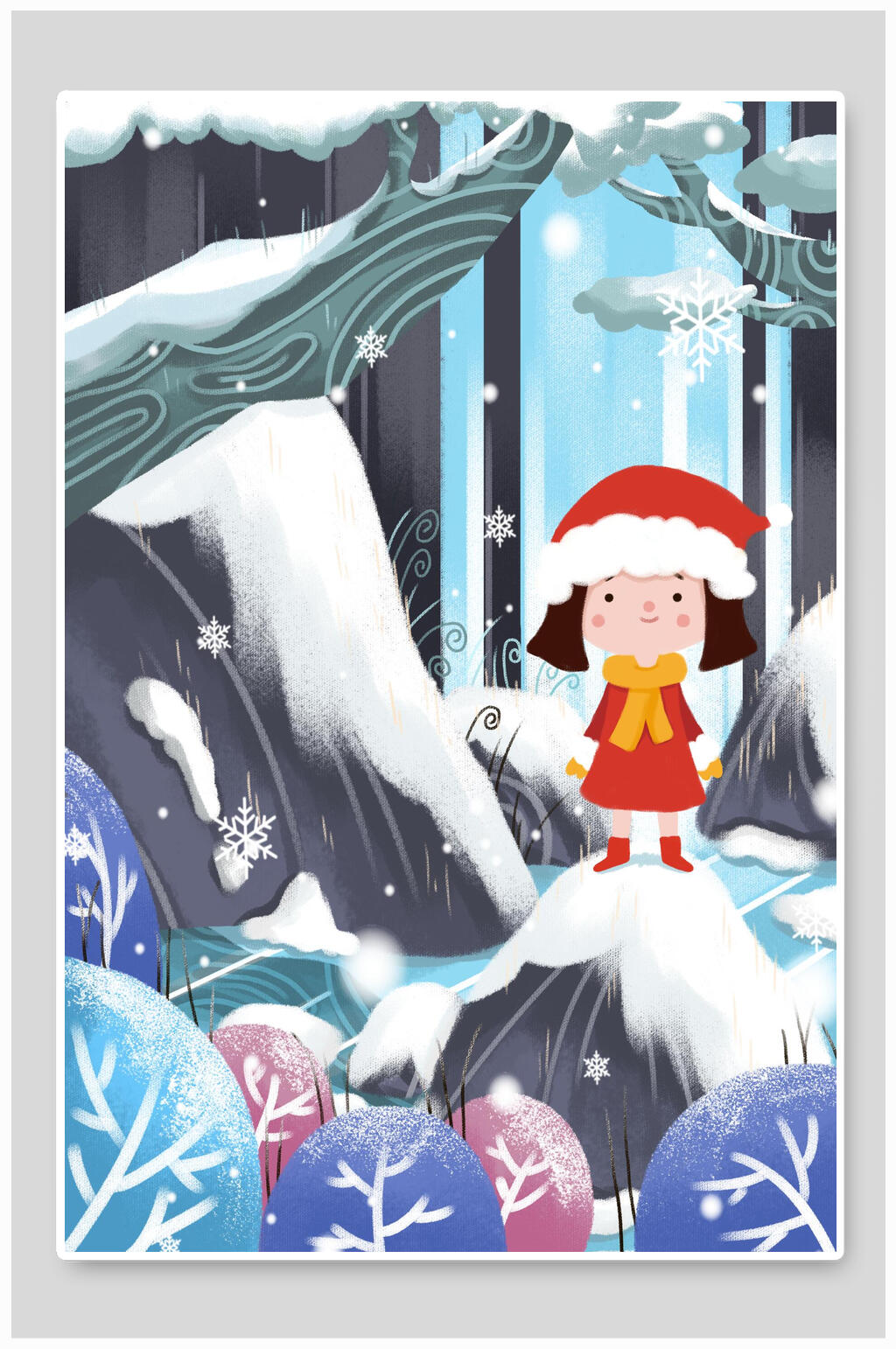 卡通女孩大雪节气插画素材