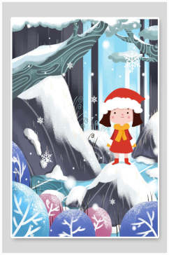 卡通女孩大雪节气插画