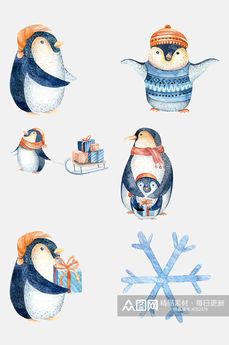 礼盒雪花拉那是唯美冬季企鹅免抠素材素材