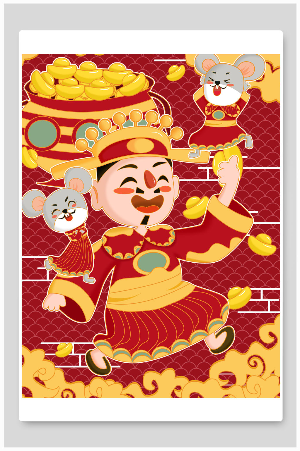 红色喜庆鼠年新年插画素材