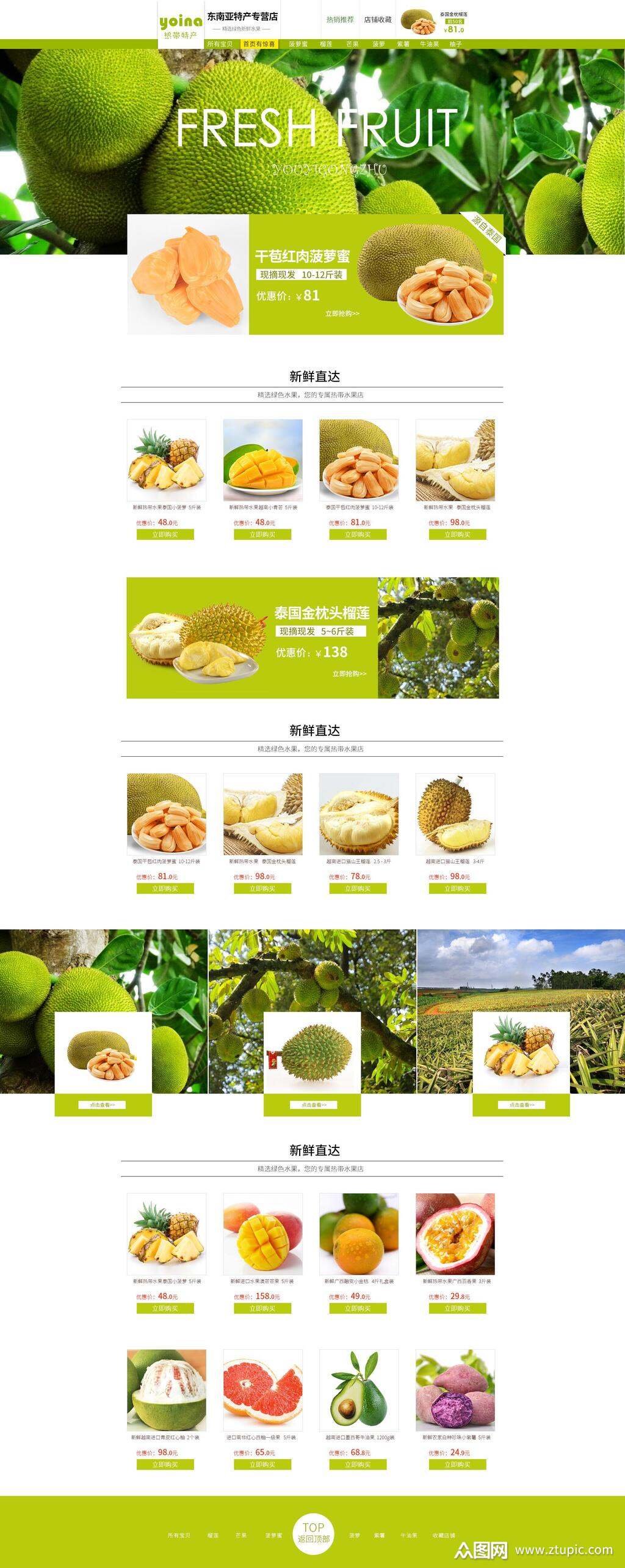 菠萝蜜芒果榴莲热带水果电商首页模板下载-编号4045980-众图网