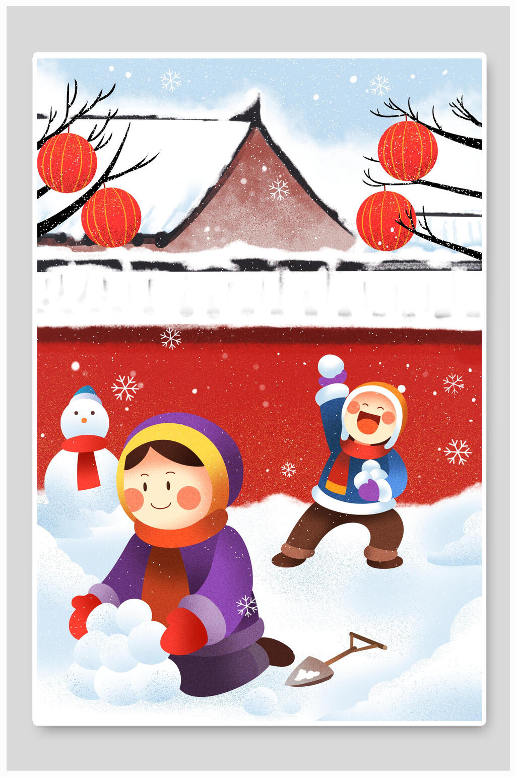典雅雪花灯笼大雪插画素材