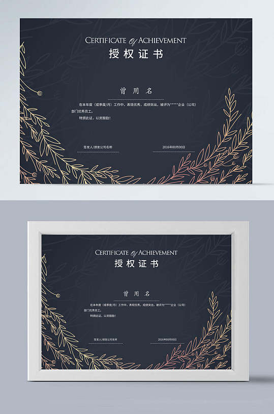 经典大气授权证书荣誉证书-众图网