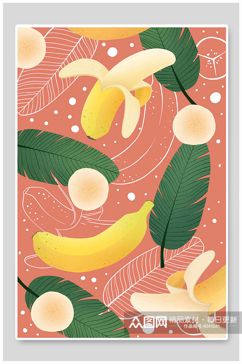 高端时尚叶子香蕉圆点水果插画背景素材