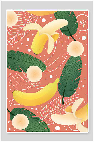 高端时尚叶子香蕉圆点水果插画背景