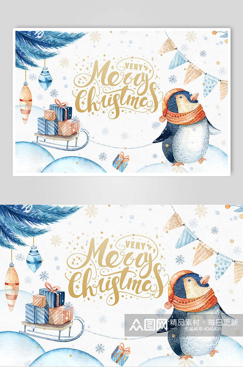 手绘企鹅圣诞节企鹅海报素材