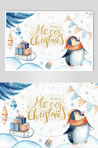 手绘企鹅圣诞节企鹅海报