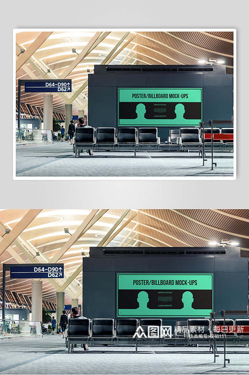 英文字母座椅地铁站广告海报样机素材
