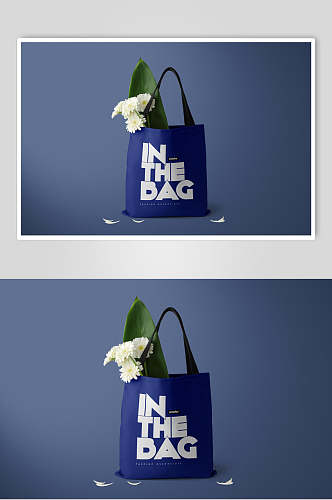 英文字母花瓣叶子蓝购物袋样机
