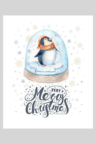 手绘企鹅圣诞节企鹅海报