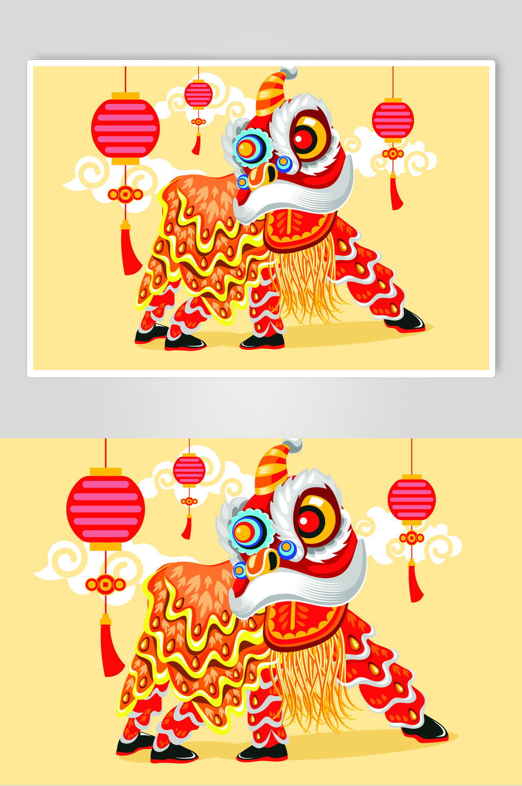 时尚灯笼祥云清新牛年插画矢量素材素材
