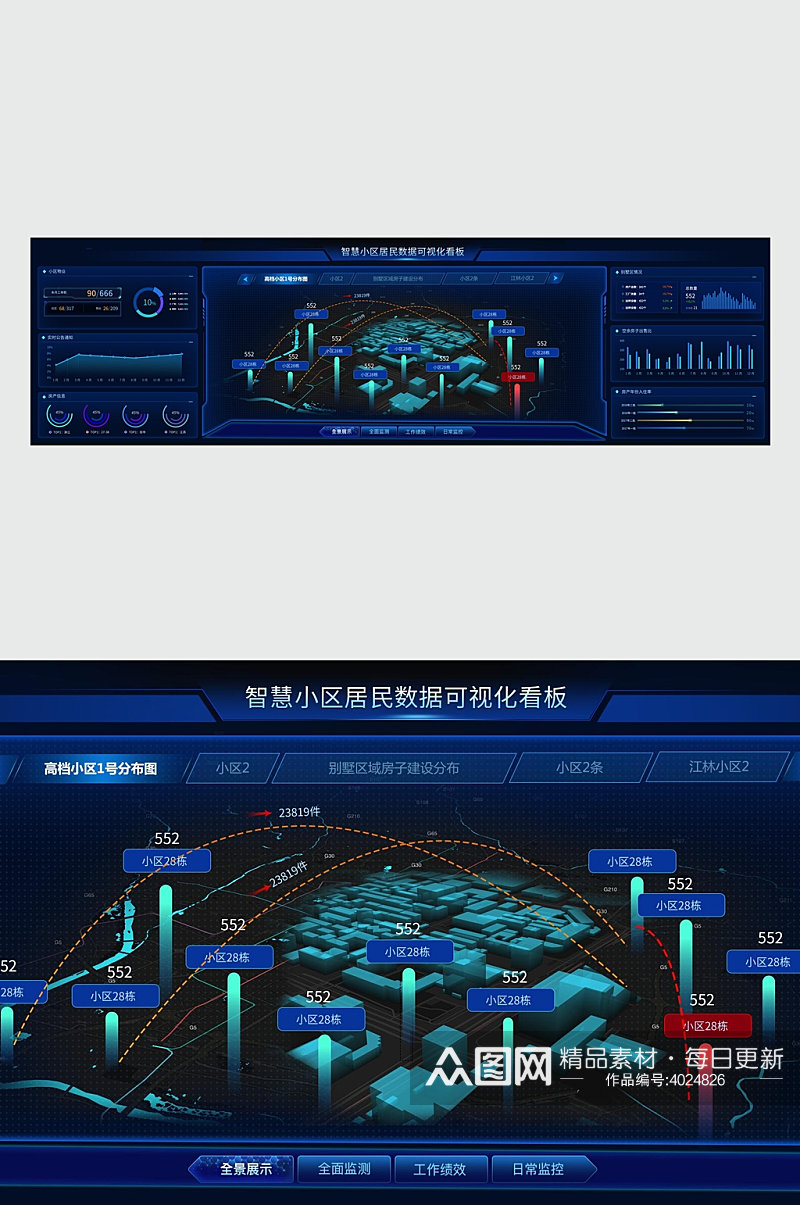 科技炫酷地图宽屏数据可视化UI设计素材