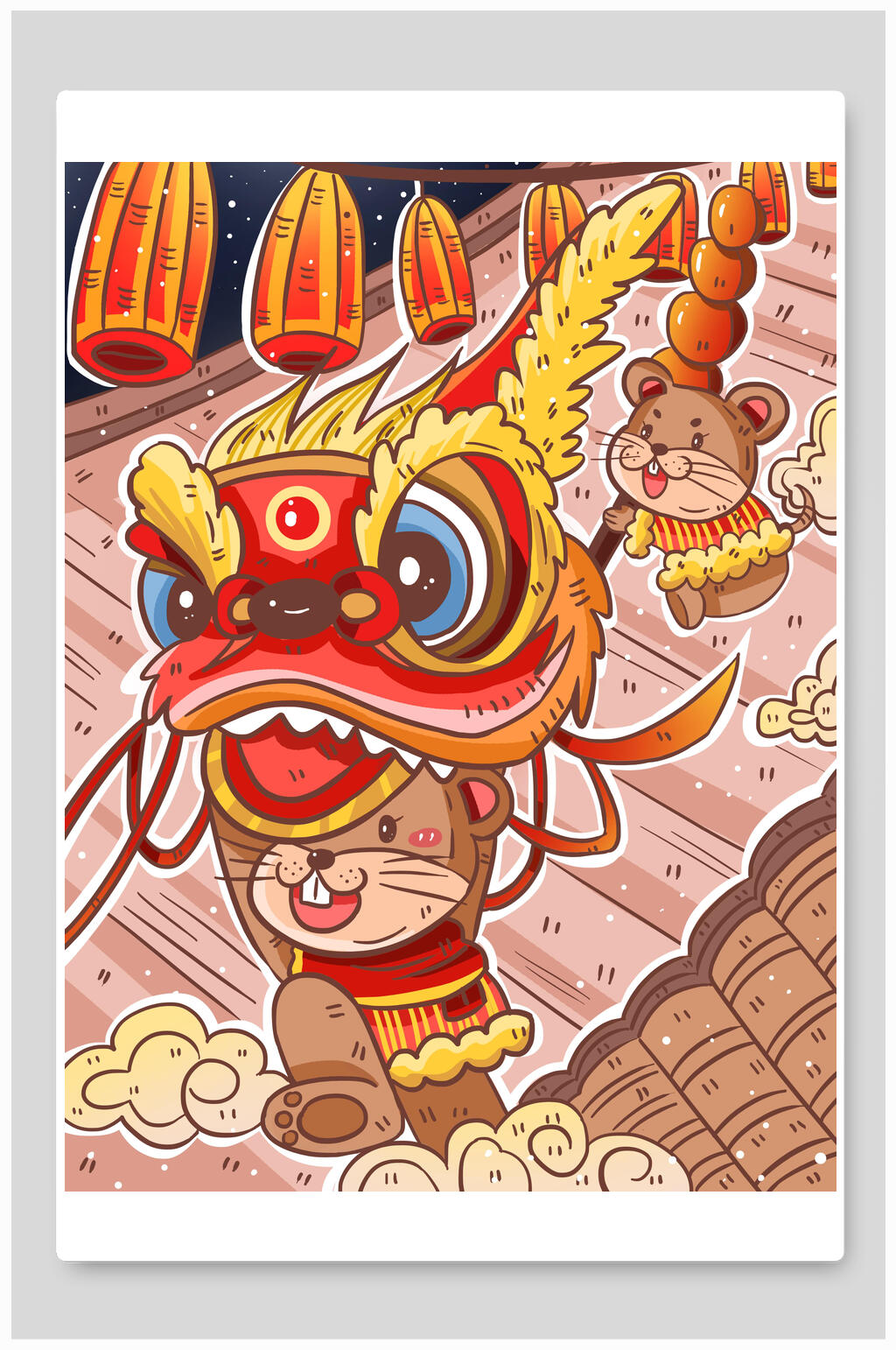 祥云创意鼠年新年插画素材