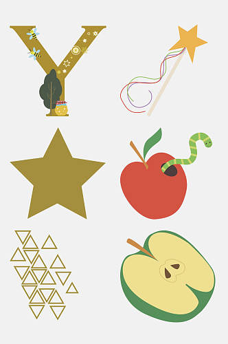 苹果树木卡通动物植物图案免抠素材