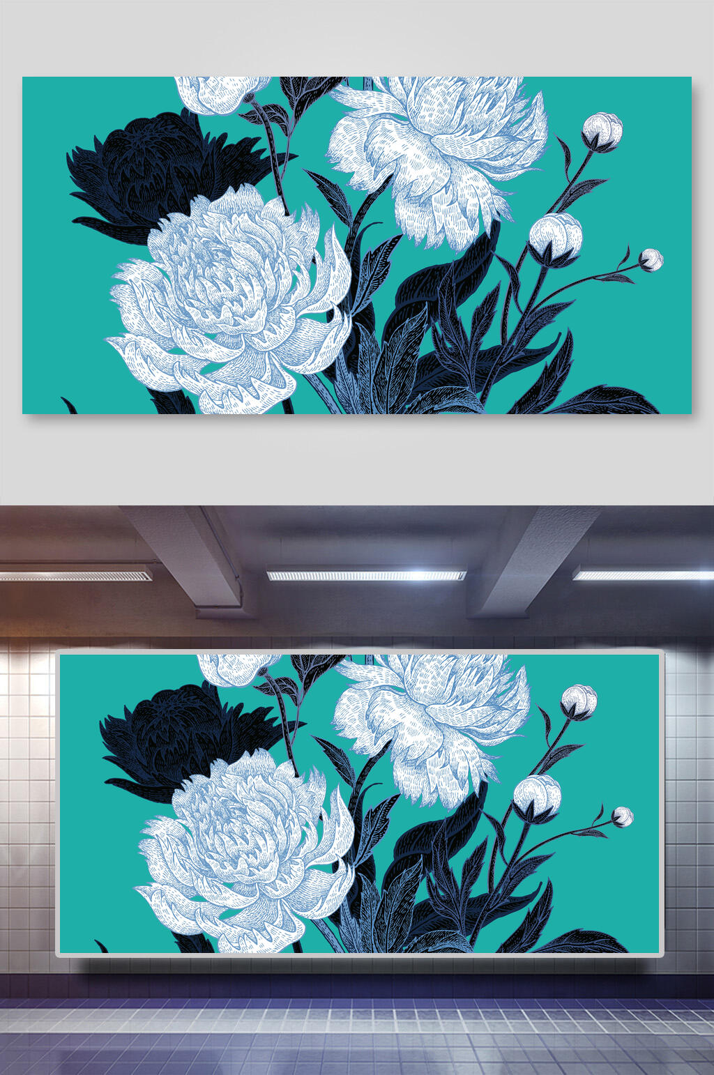 绿色花高端创意中国风国潮壁画背景素材