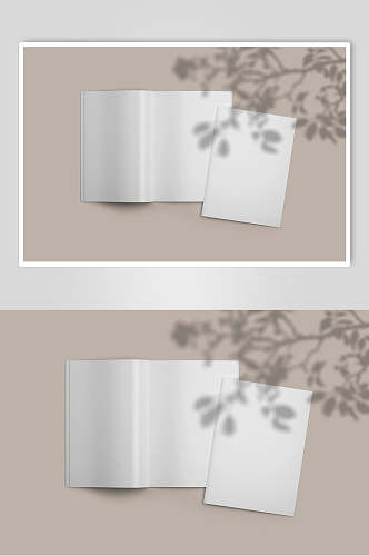 叶子阴影长方形白书籍内页样机