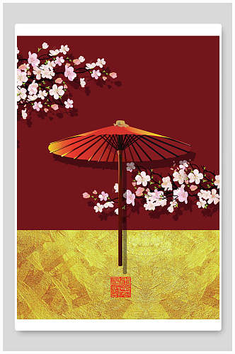 花朵红金高端中国风国潮壁画背景