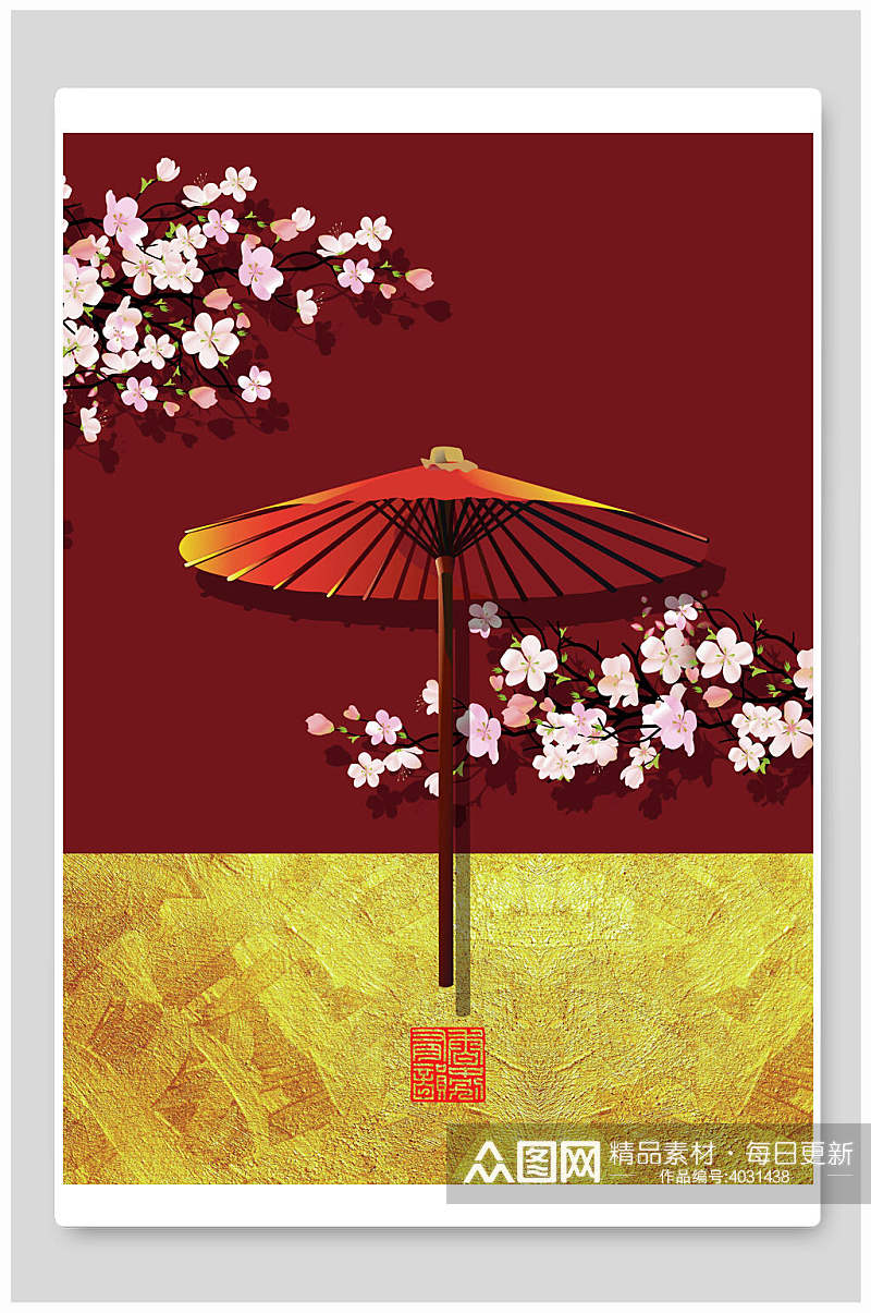 花朵红金高端中国风国潮壁画背景素材