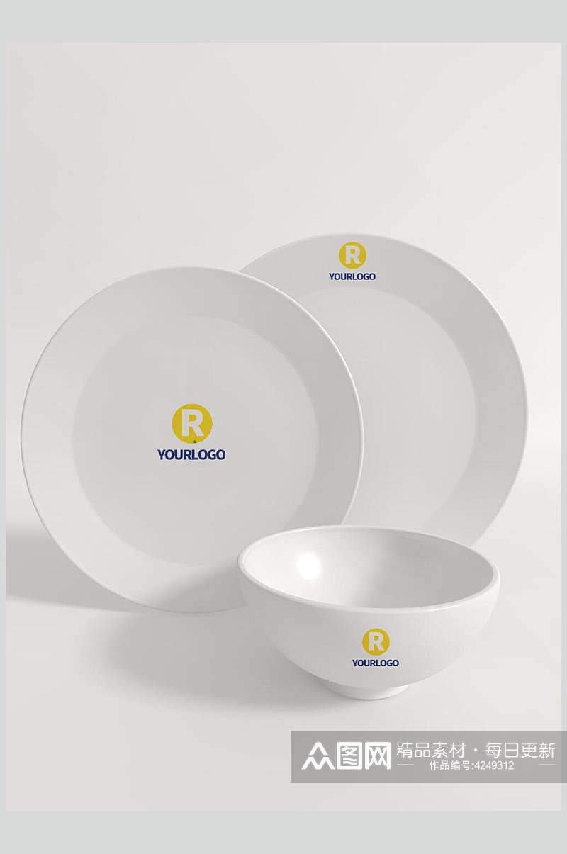 圆圈英文字母黄色陶瓷餐具样机素材