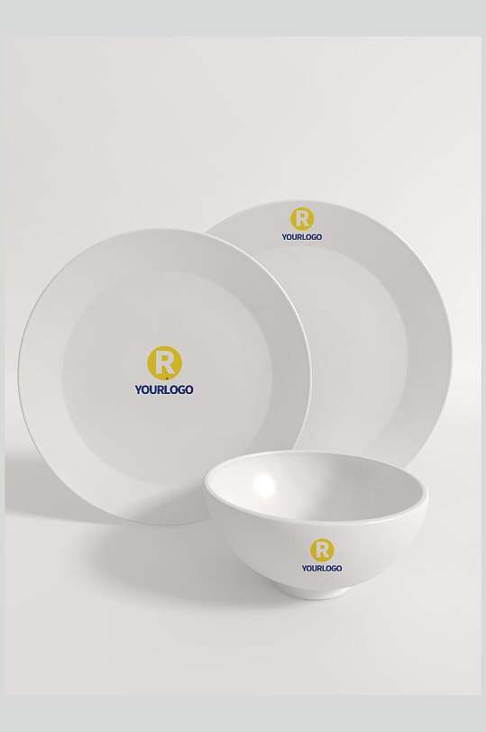 圆圈英文字母黄色陶瓷餐具样机
