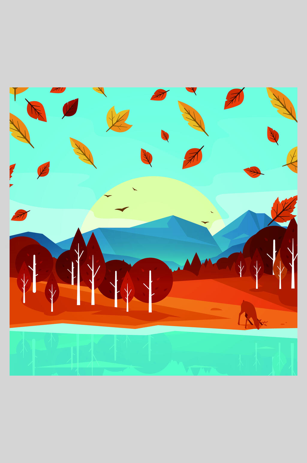 创意大气树叶风景插画素材