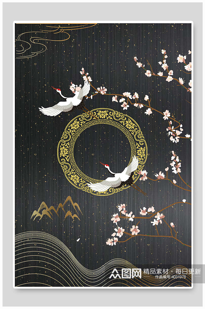 仙鹤花朵高端创意东方中式仙鹤背景素材