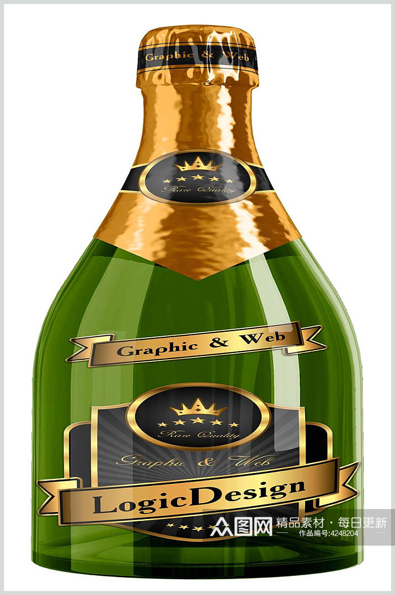 皇冠英文字母绿啤酒瓶设计样机素材