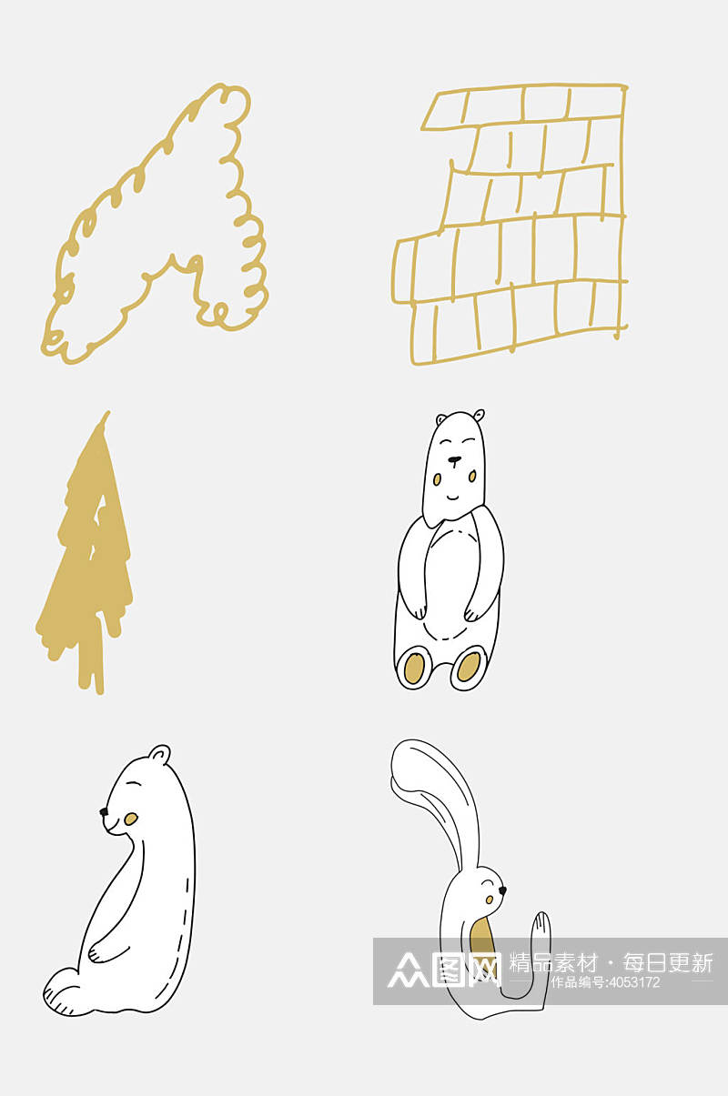 小熊兔子儿童卡通手绘图案免抠素材素材