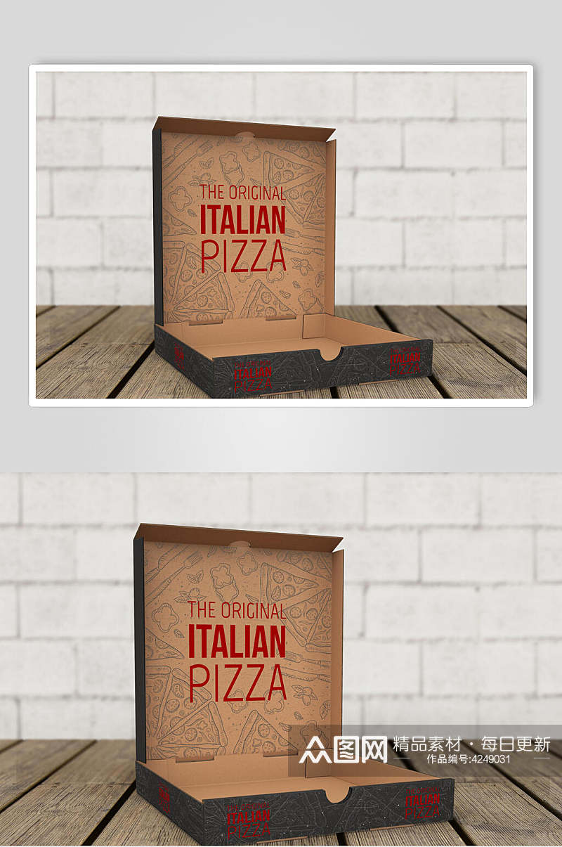 木地板英文披萨包装盒设计样机素材