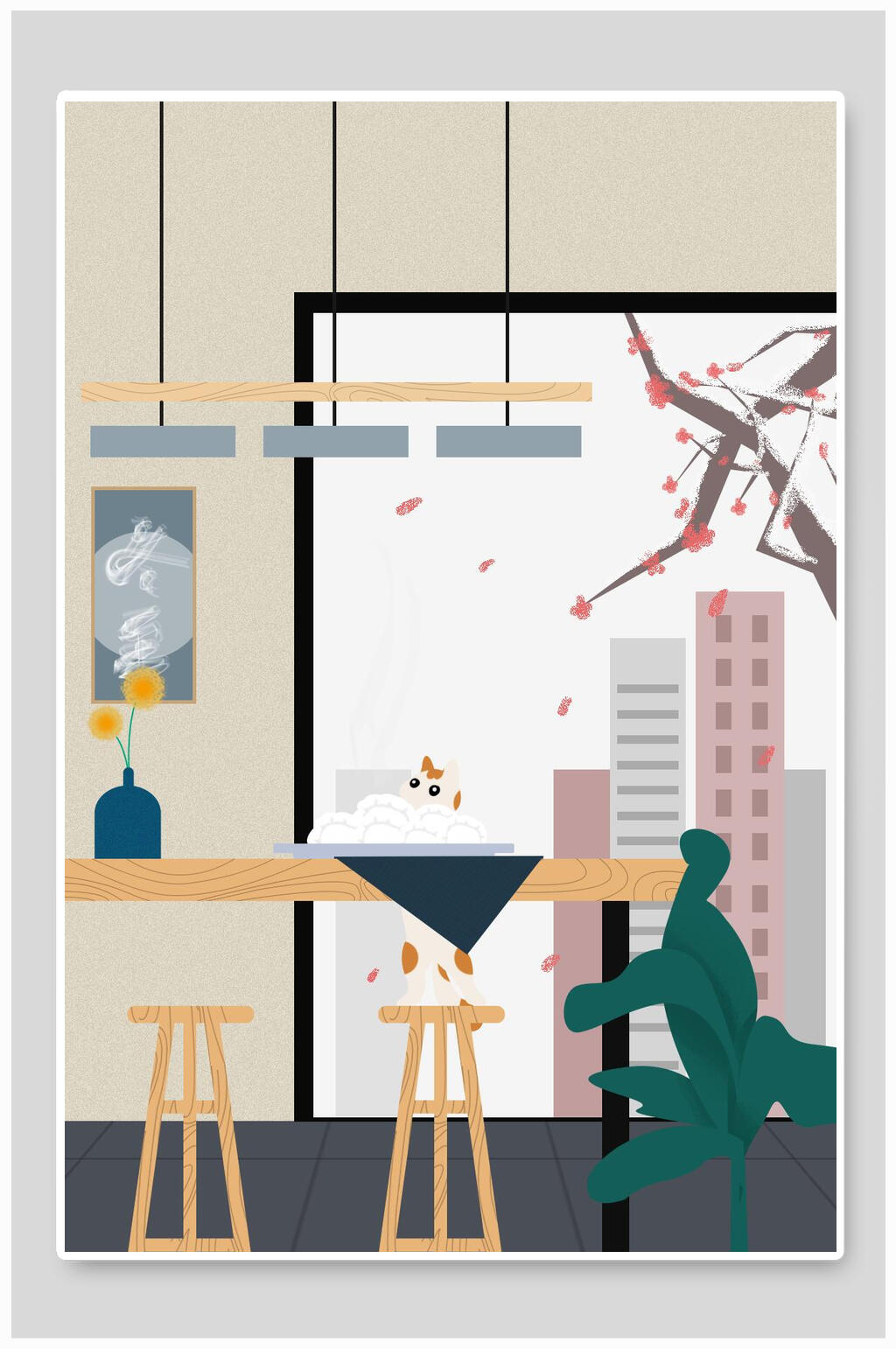 简约大气猫咪饺子冬至节气插画素材