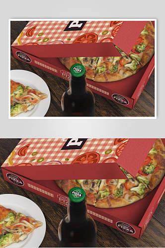 圆形英文绿披萨包装盒设计样机