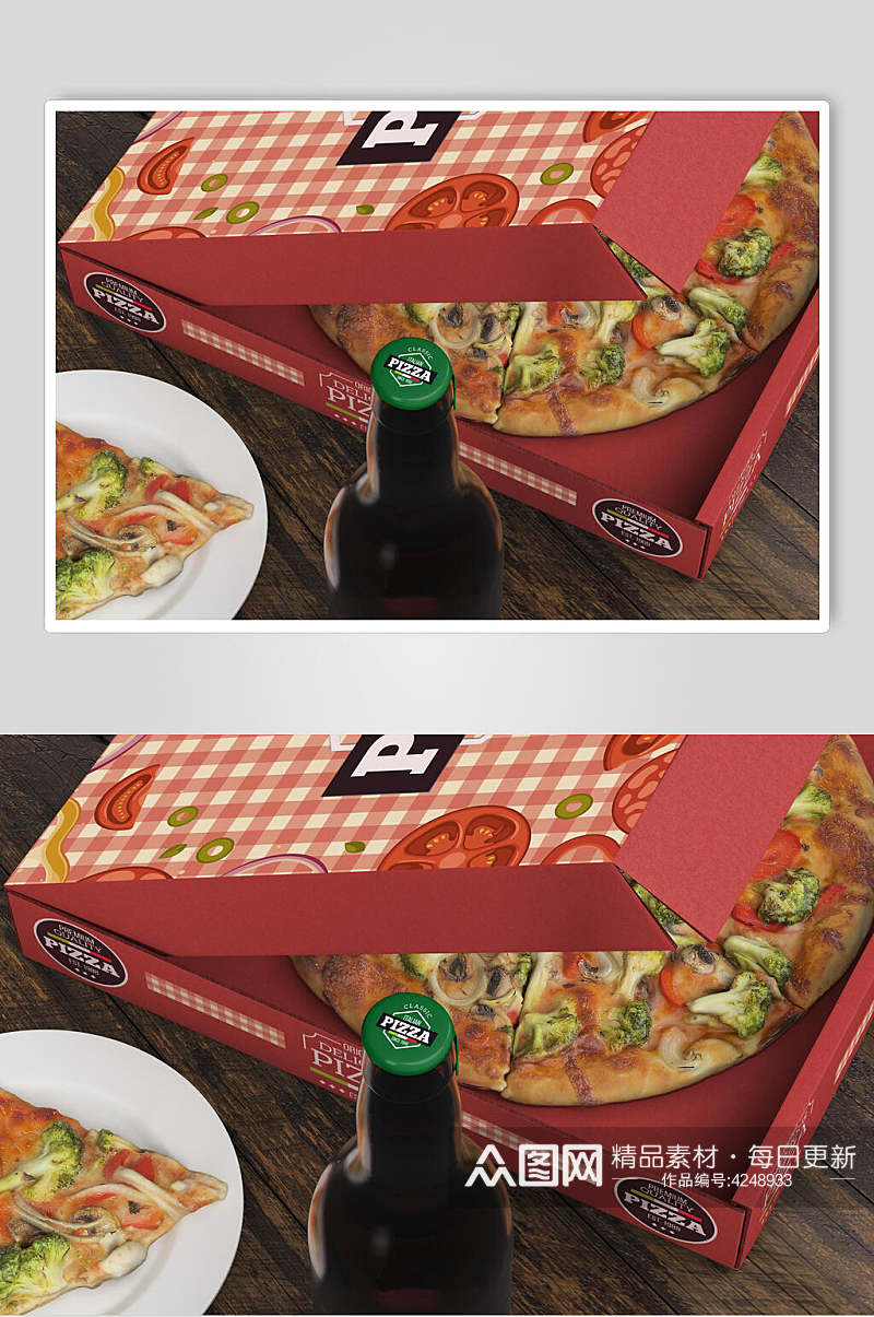 圆形英文绿披萨包装盒设计样机素材