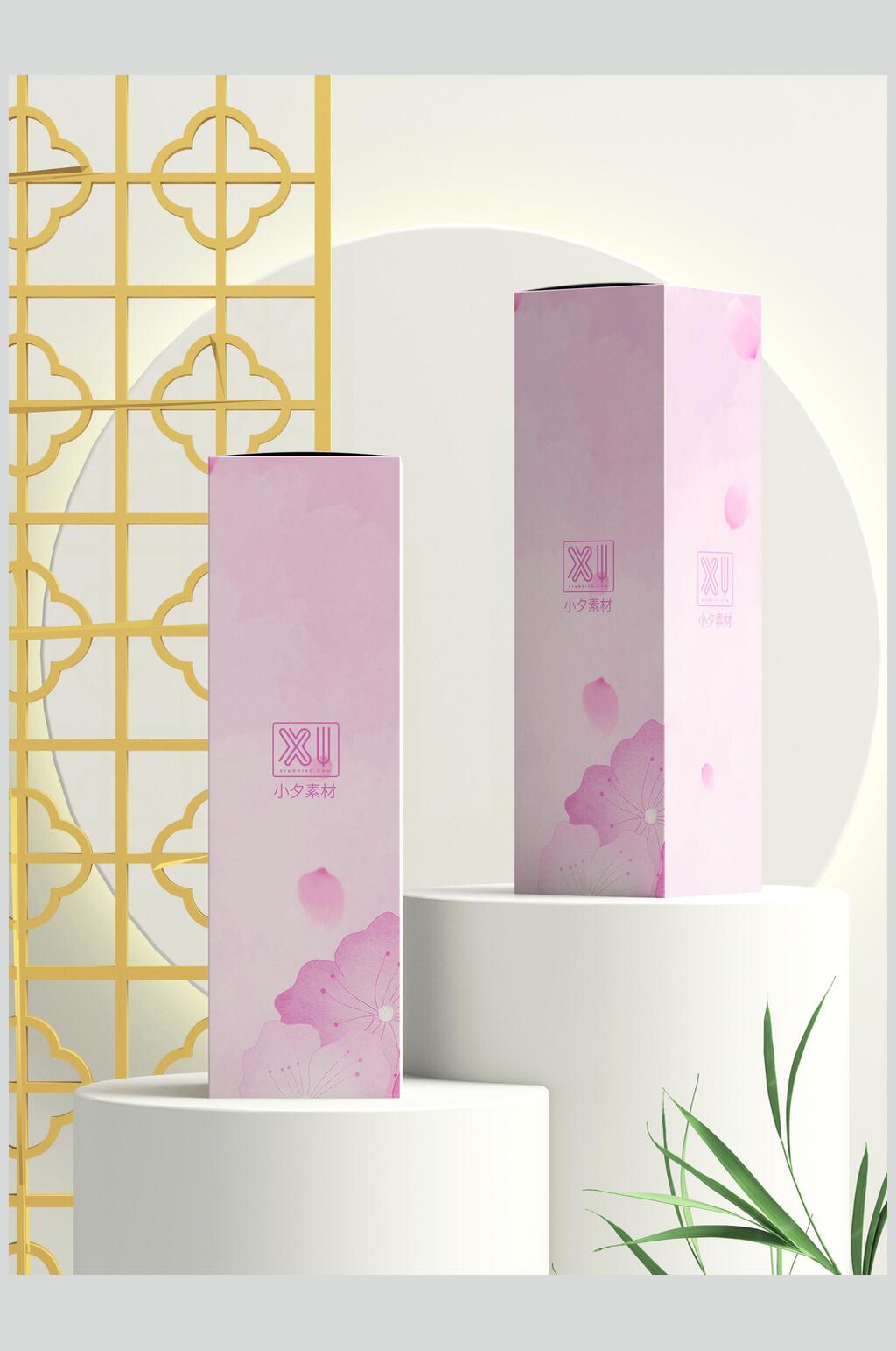 粉色盒子大气中式文创产品VI样机素材