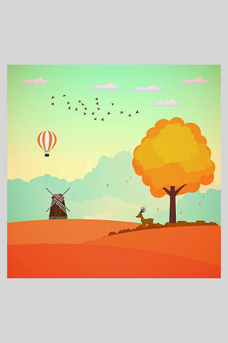 唯美大气热气球树木园风景插画