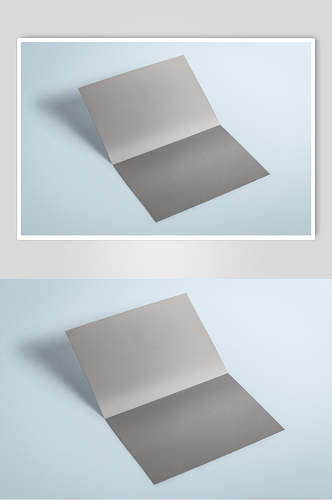 阴影长方形灰蓝色折页纸张样机