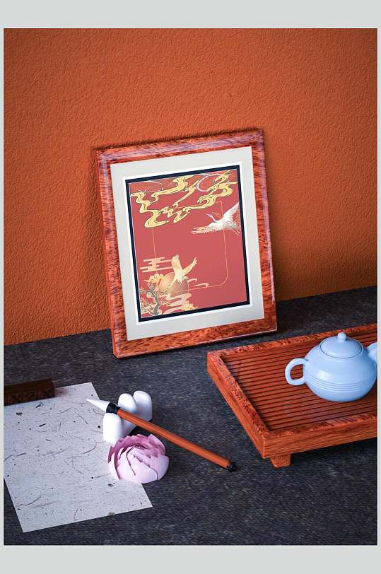 毛笔茶壶橙中式文创产品VI样机