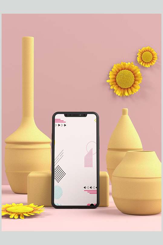 波点向日葵棕手机电脑展示样机-众图网