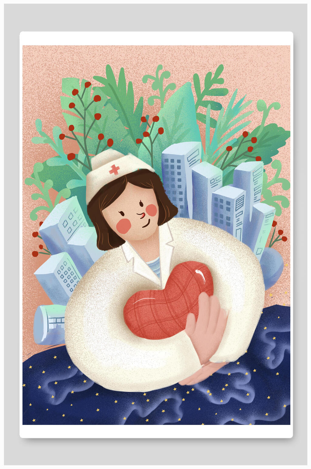 手绘护士节插画素材