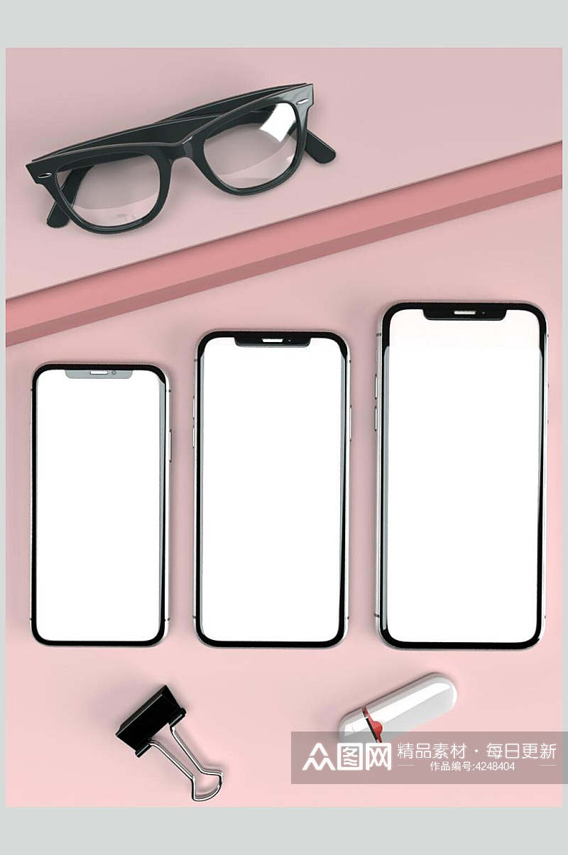 夹子眼镜粉色手机电脑展示样机素材