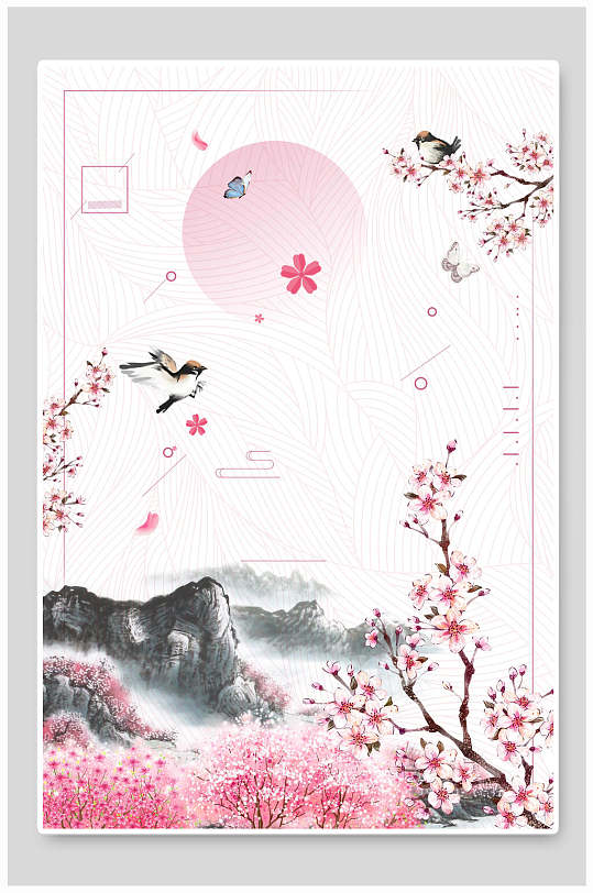 春天桃花背景海报图片-春天桃花背景海报设计素材-春天桃花背景海报