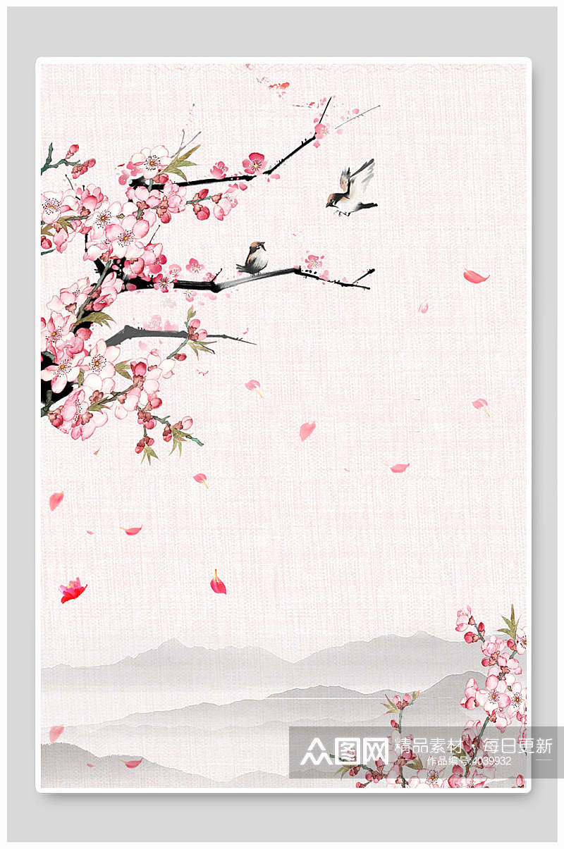 优雅高端树枝花瓣古典中国风背景素材