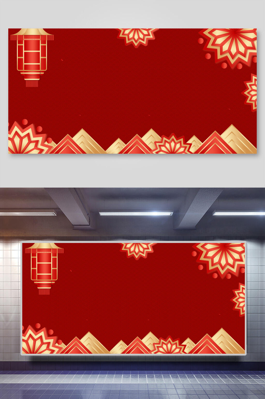 灯笼花朵金色时尚红色喜庆新年背景素材