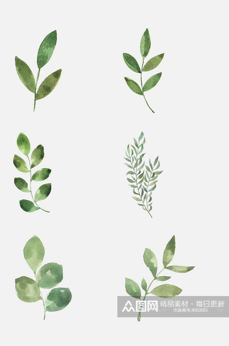 简约绿色手绘水彩植物免抠素材素材