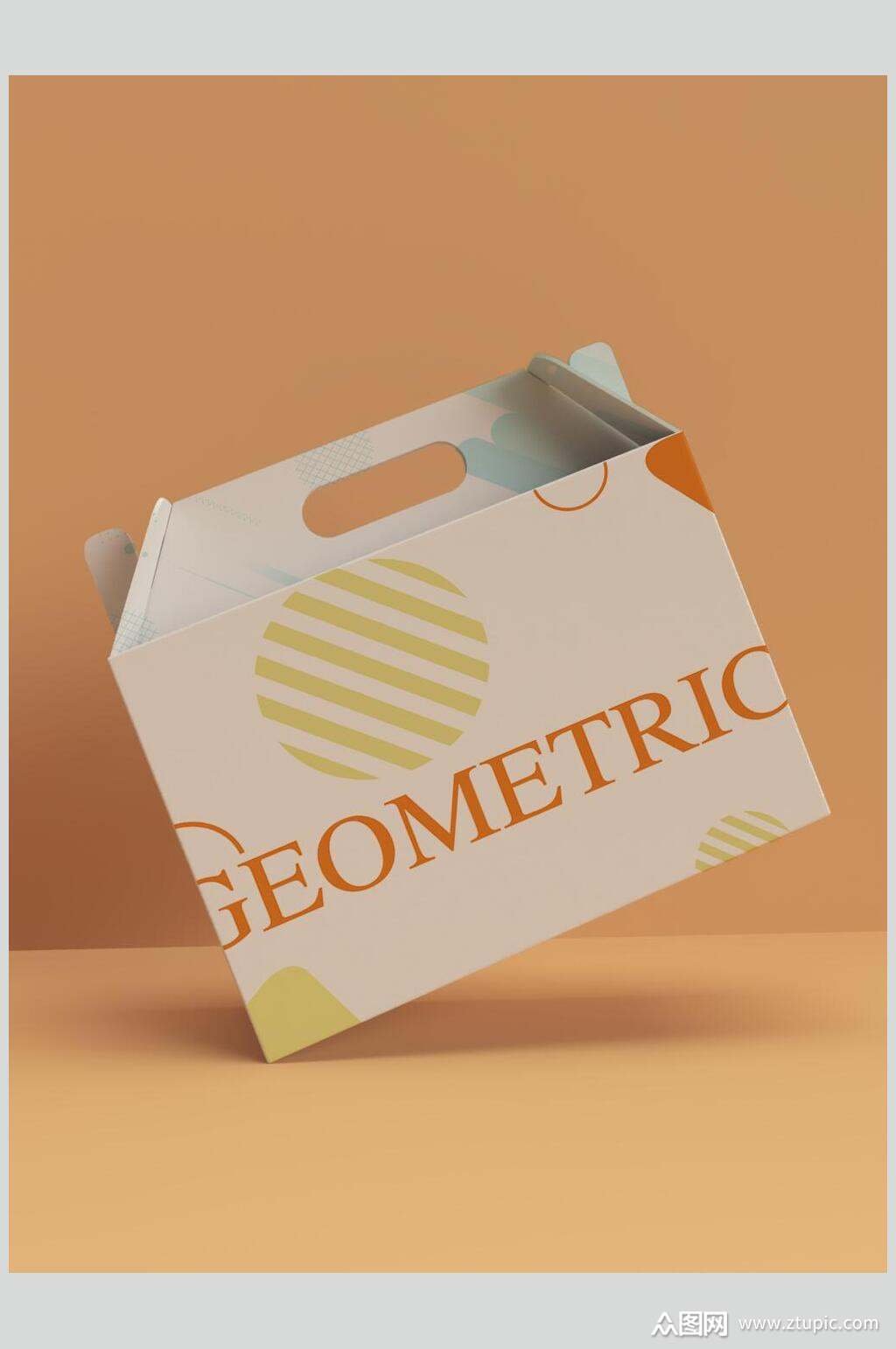 条纹英文字母手提式纸箱包装设计样机素材