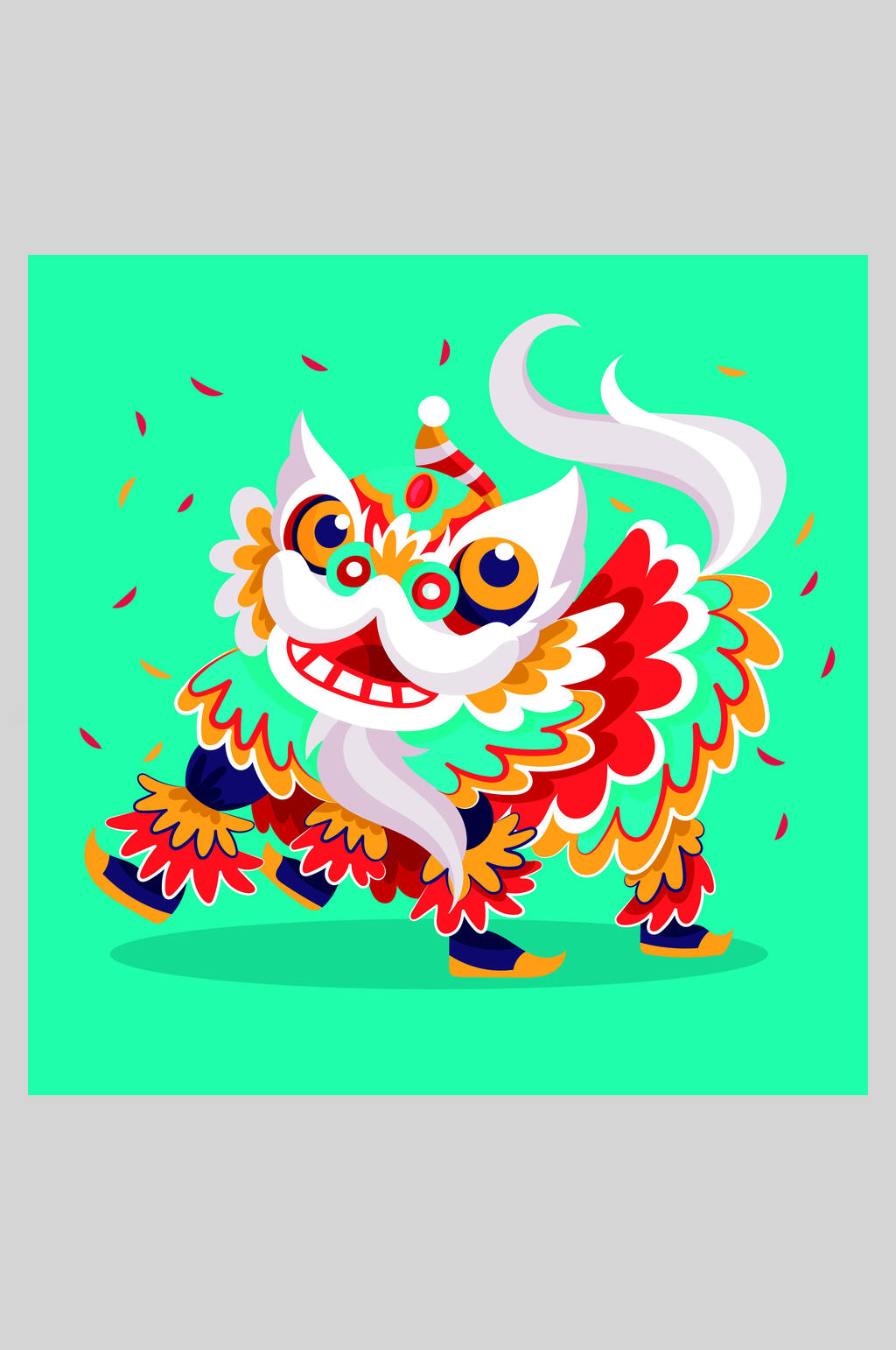 绿色大气卡通喜庆舞狮插画素材