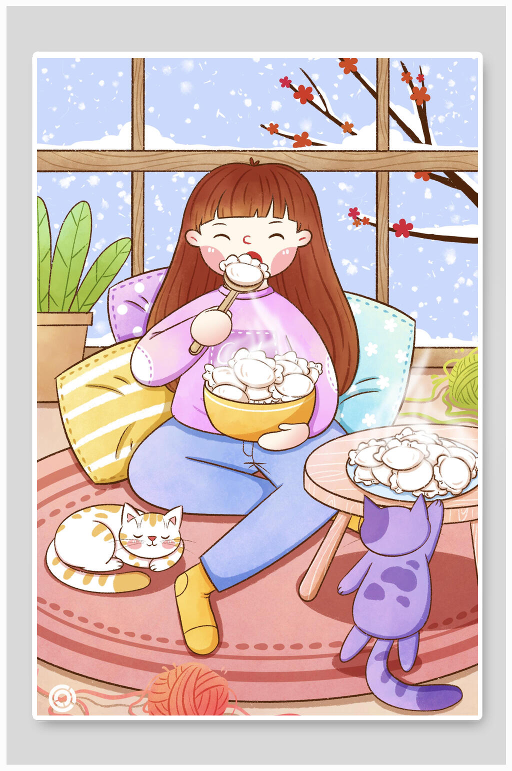 时尚大气猫咪饺子冬至节气插画素材