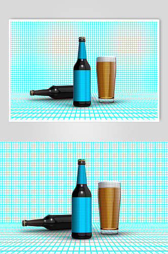 线条方格圆形盖子啤酒瓶设计样机