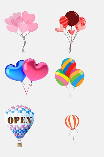爱心彩色卡通气球热气球免抠素材